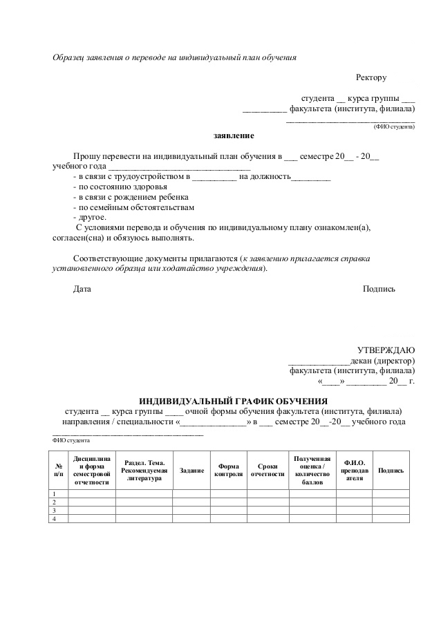Sample application for an individual schedule