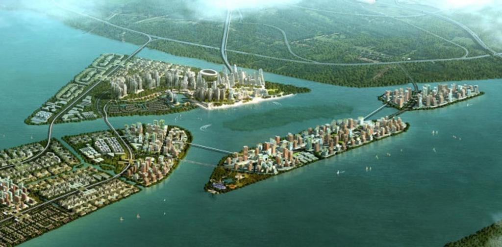 Artificial land on a water body