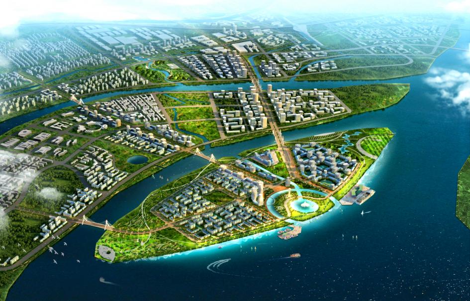 Artificially created land plots on water bodies