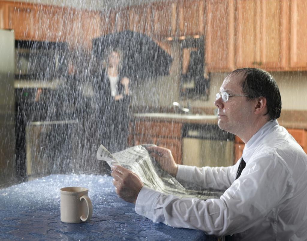 The roof is leaking in the house