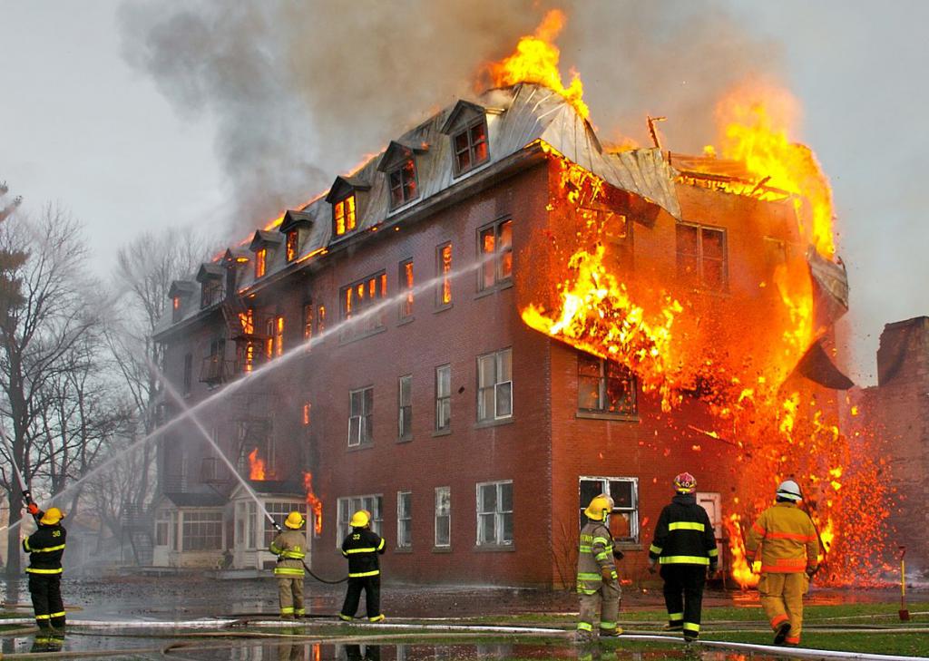 Firefighters extinguish a fire